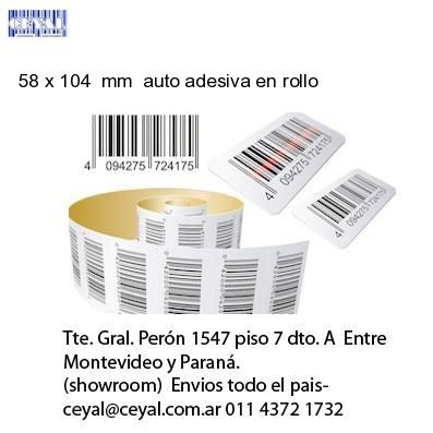 58 x 104  mm  auto adesiva en rollo
