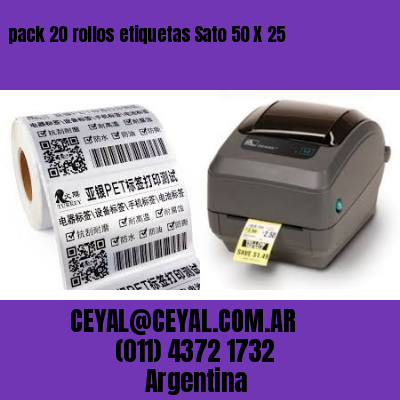 pack 20 rollos etiquetas Sato 50 X 25