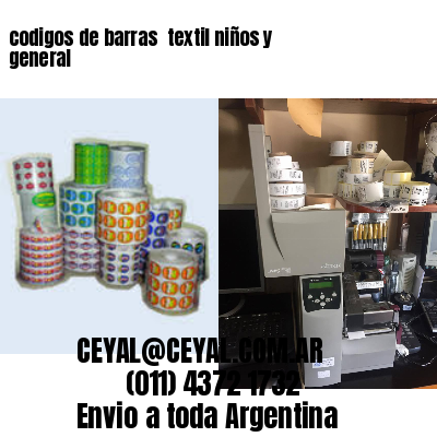 codigos de barras 	textil niños y general