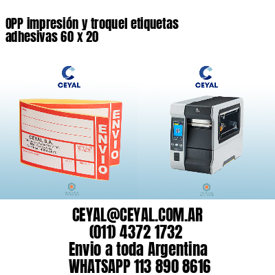 OPP impresión y troquel etiquetas adhesivas 60 x 20