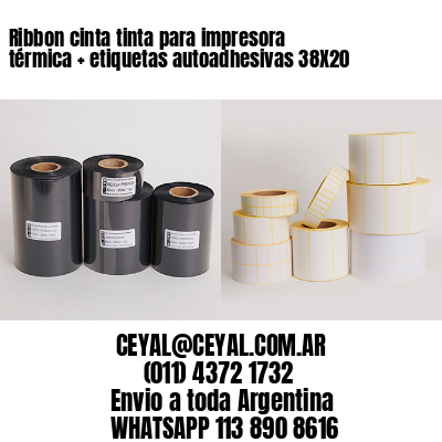 Ribbon cinta tinta para impresora térmica + etiquetas autoadhesivas 38X20