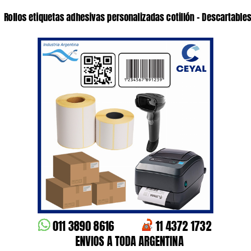 Rollos etiquetas adhesivas personalizadas cotillón – Descartables