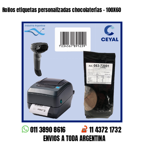 Rollos etiquetas personalizadas chocolaterías – 100X60