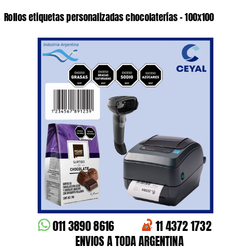 Rollos etiquetas personalizadas chocolaterías – 100×100