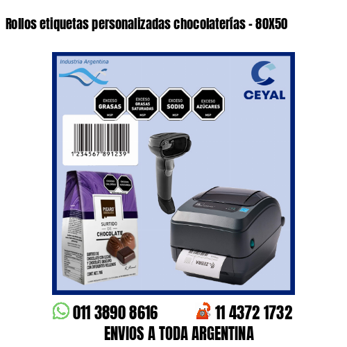 Rollos etiquetas personalizadas chocolaterías – 80X50