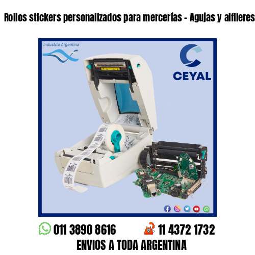 Rollos stickers personalizados para mercerías – Agujas y alfileres