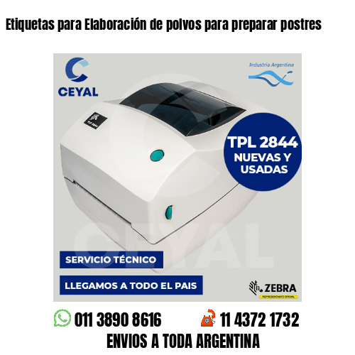 Etiquetas para Elaboración de polvos para preparar postres