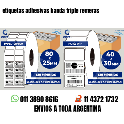 etiquetas adhesivas banda triple remeras