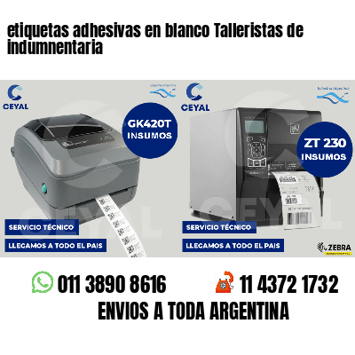 etiquetas adhesivas en blanco Talleristas de indumnentaria