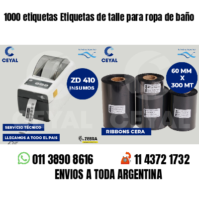 1000 etiquetas Etiquetas de talle para ropa de baño