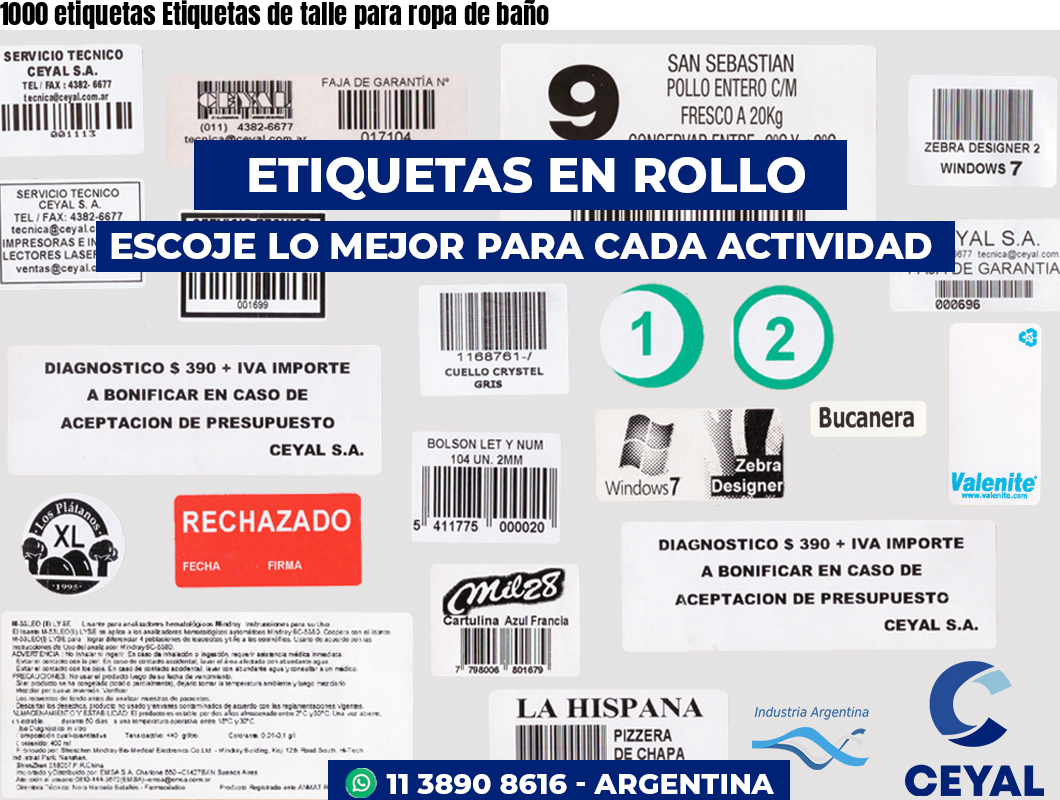 1000 etiquetas Etiquetas de talle para ropa de baño