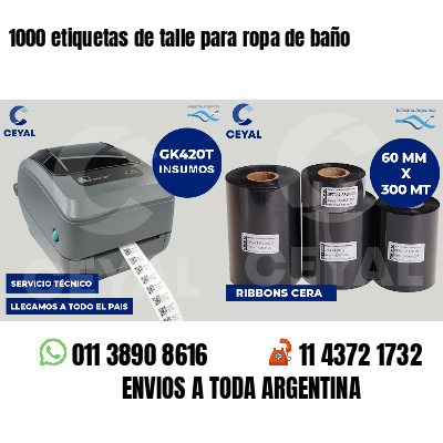 1000 etiquetas de talle para ropa de baño