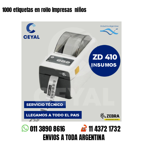 1000 etiquetas en rollo impresas niños