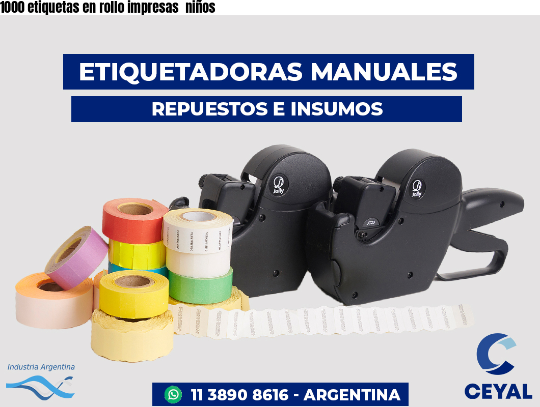1000 etiquetas en rollo impresas niños