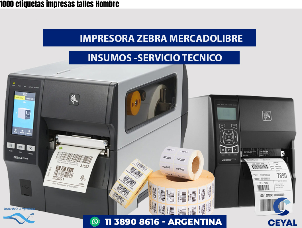 1000 etiquetas impresas talles Hombre