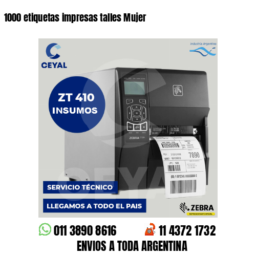 1000 etiquetas impresas talles Mujer