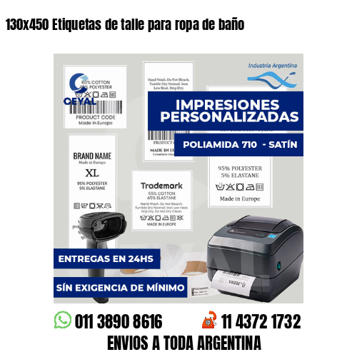 130x450 Etiquetas de talle para ropa de baño