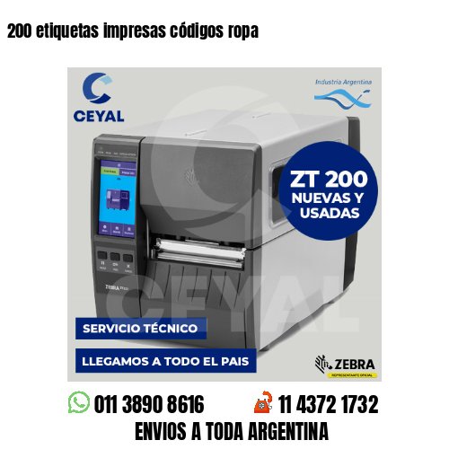 200 etiquetas impresas códigos ropa