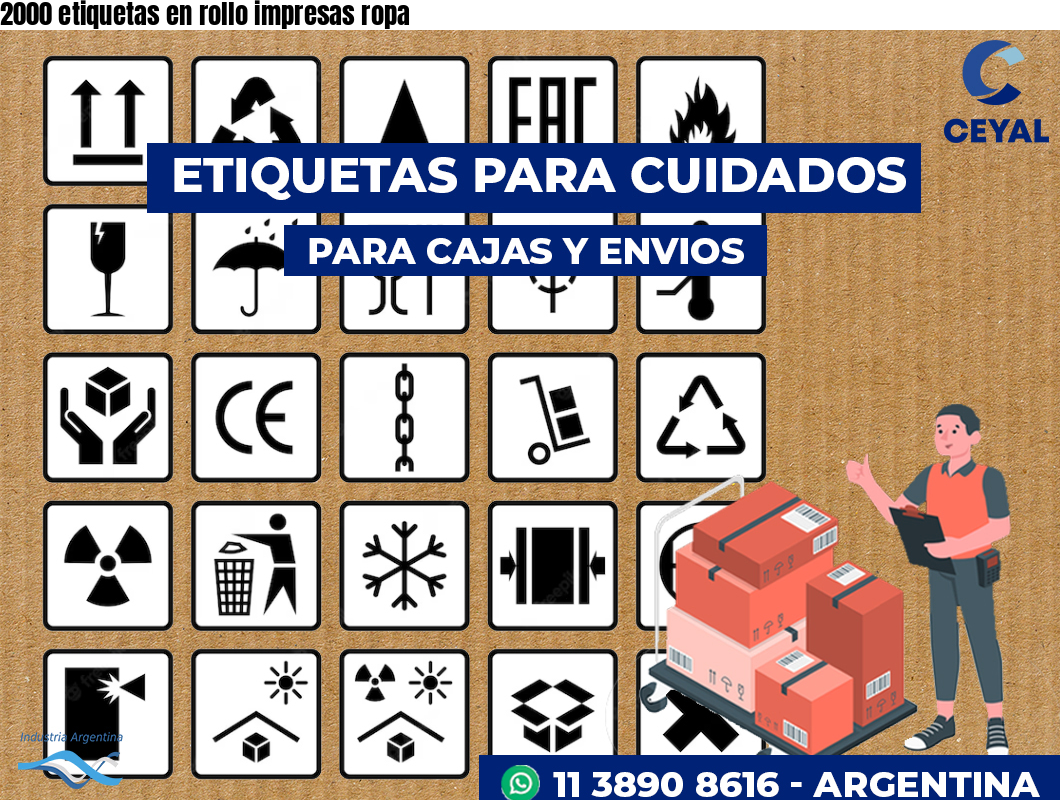 2000 etiquetas en rollo impresas ropa