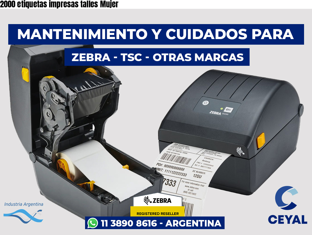 2000 etiquetas impresas talles Mujer