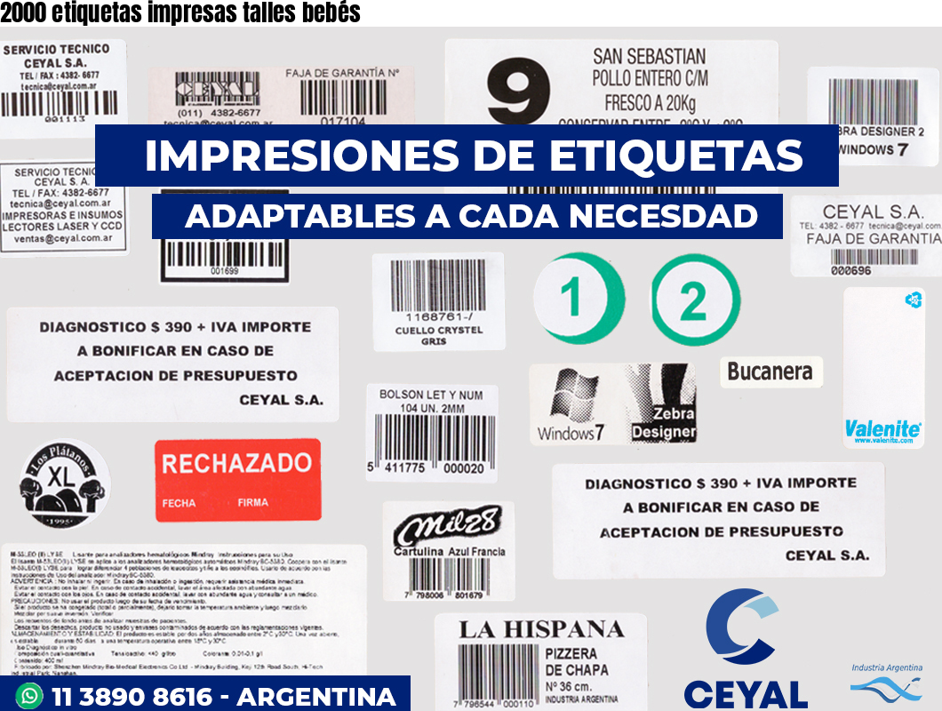 2000 etiquetas impresas talles bebés
