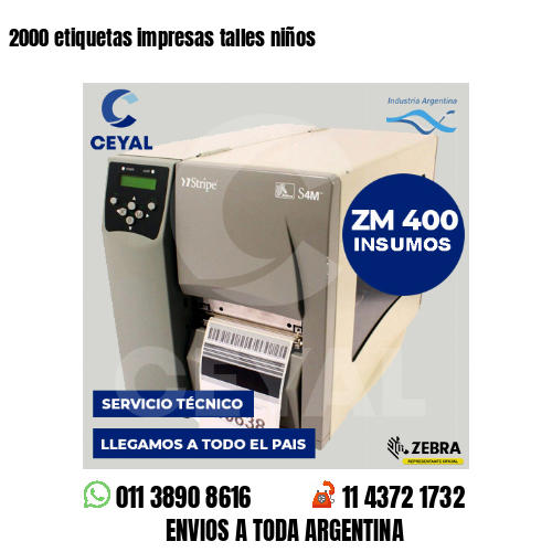 2000 etiquetas impresas talles niños