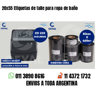 20x55 Etiquetas de talle para ropa de baño