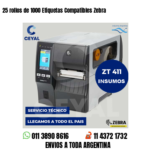 25 rollos de 1000 Etiquetas Compatibles Zebra 