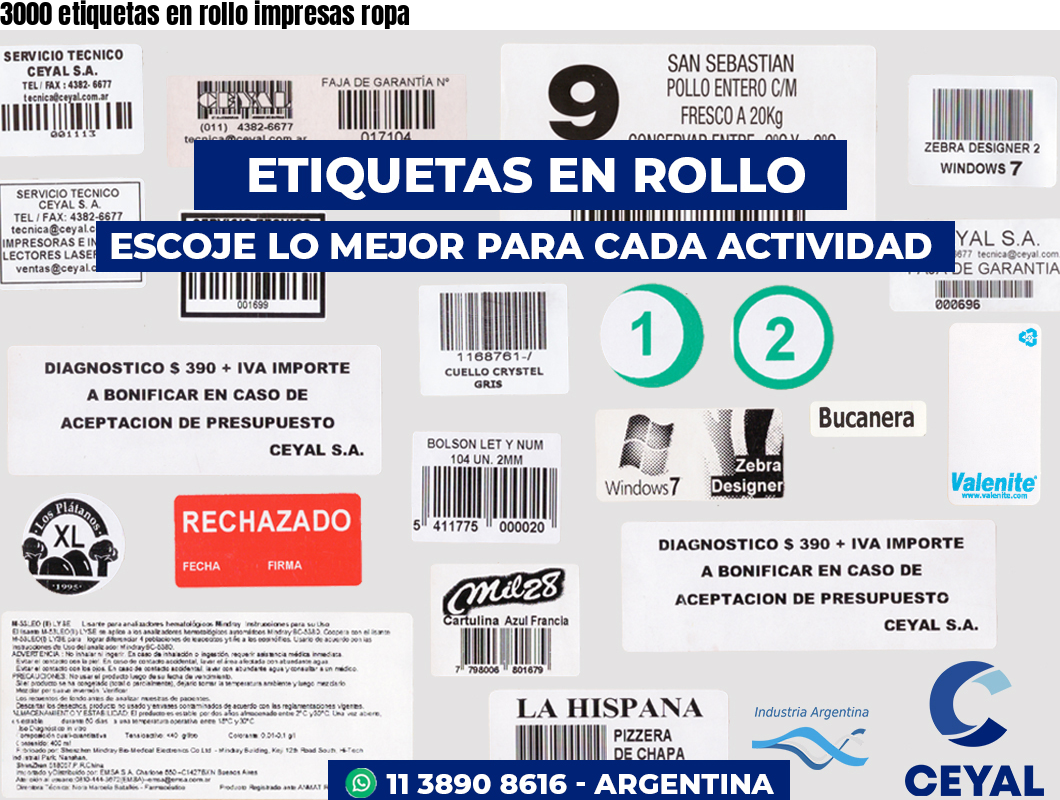 3000 etiquetas en rollo impresas ropa
