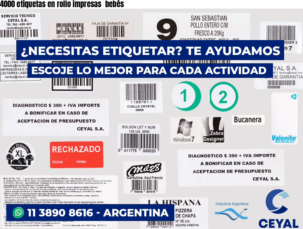 4000 etiquetas en rollo impresas  bebés