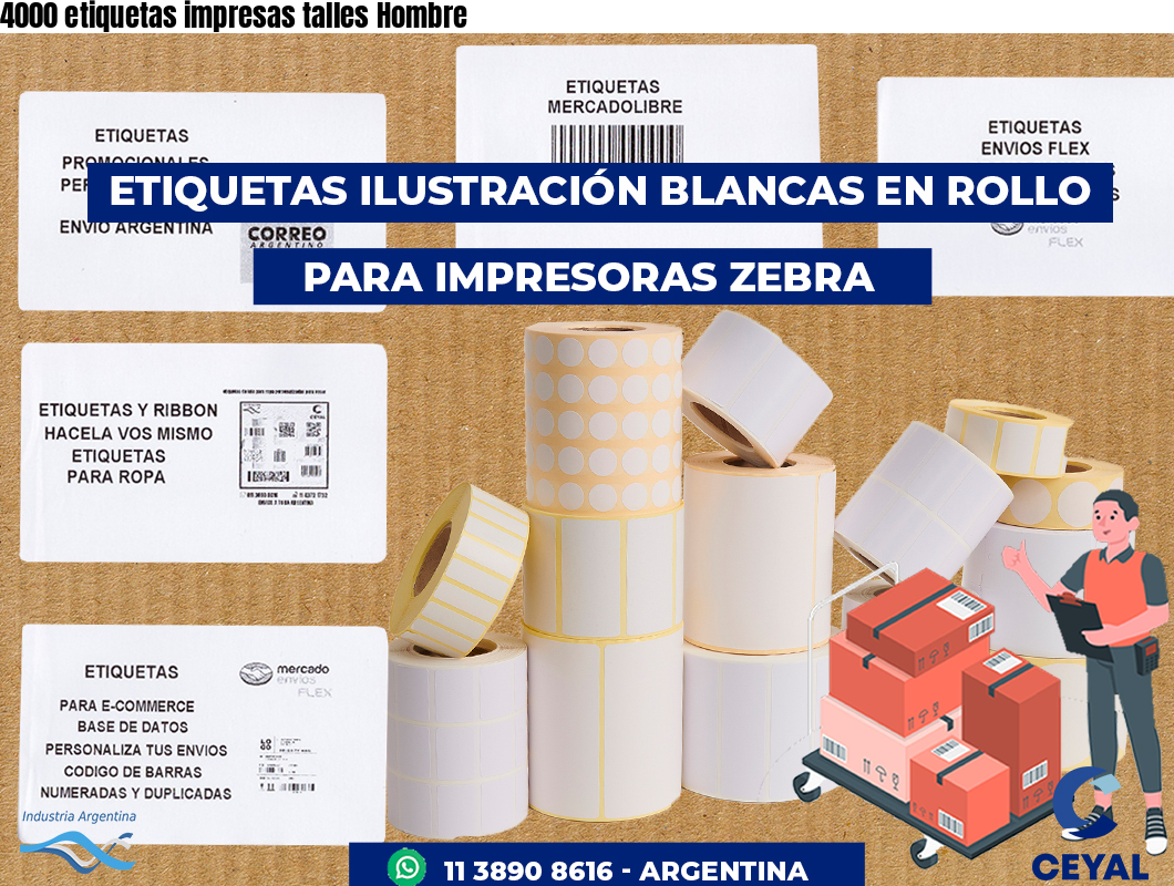 4000 etiquetas impresas talles Hombre