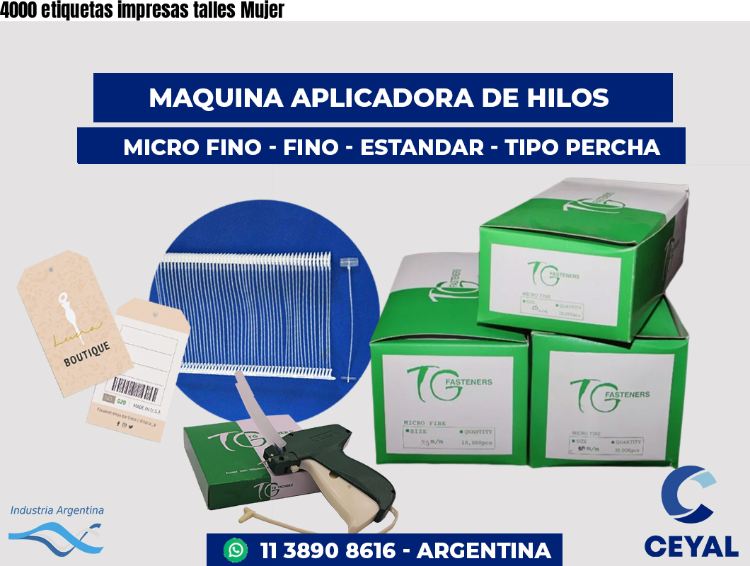 4000 etiquetas impresas talles Mujer