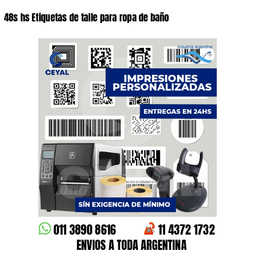 48s hs Etiquetas de talle para ropa de baño