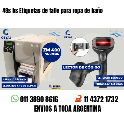 48s hs Etiquetas de talle para ropa de baño