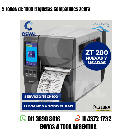 5 rollos de 1000 Etiquetas Compatibles Zebra 