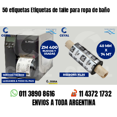 50 etiquetas Etiquetas de talle para ropa de baño