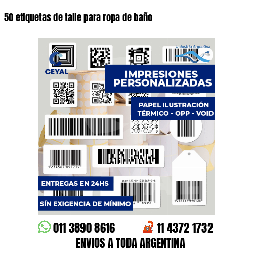 50 etiquetas de talle para ropa de baño