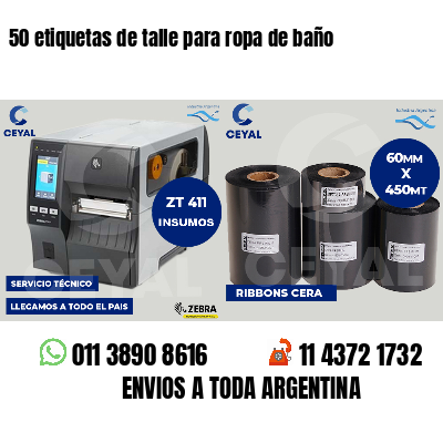 50 etiquetas de talle para ropa de baño