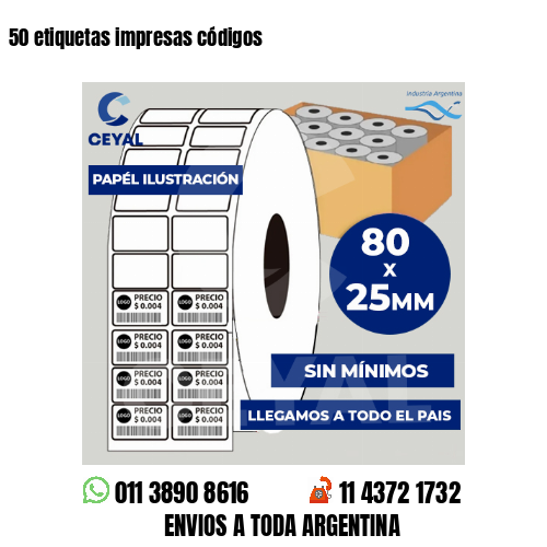 50 etiquetas impresas códigos