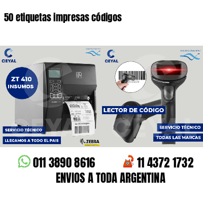 50 etiquetas impresas códigos