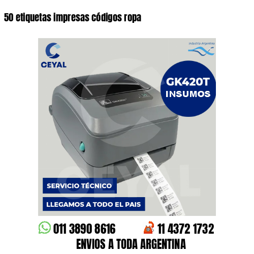 50 etiquetas impresas códigos ropa