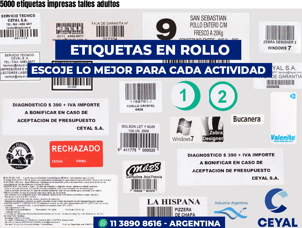 5000 etiquetas impresas talles adultos