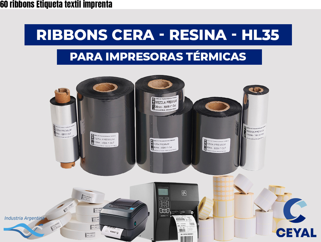 60 ribbons Etiqueta textil imprenta