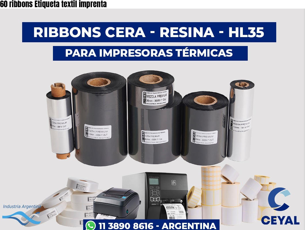 60 ribbons Etiqueta textil imprenta