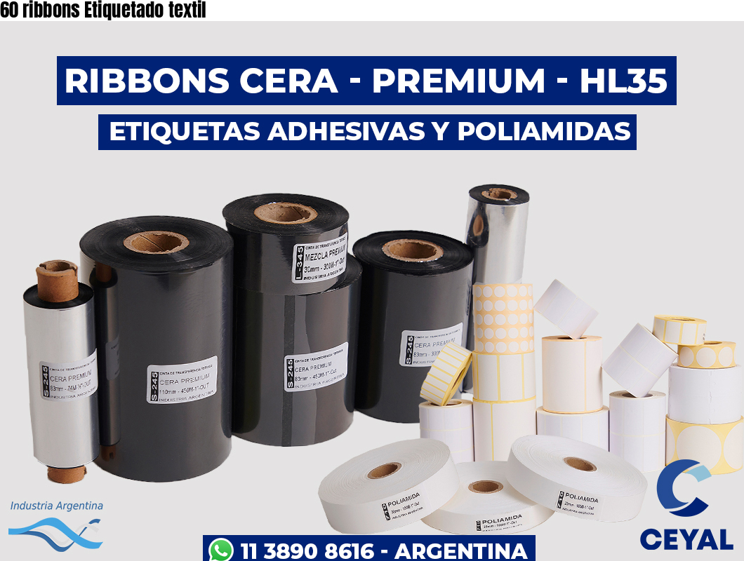 60 ribbons Etiquetado textil