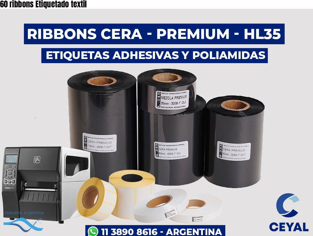 60 ribbons Etiquetado textil