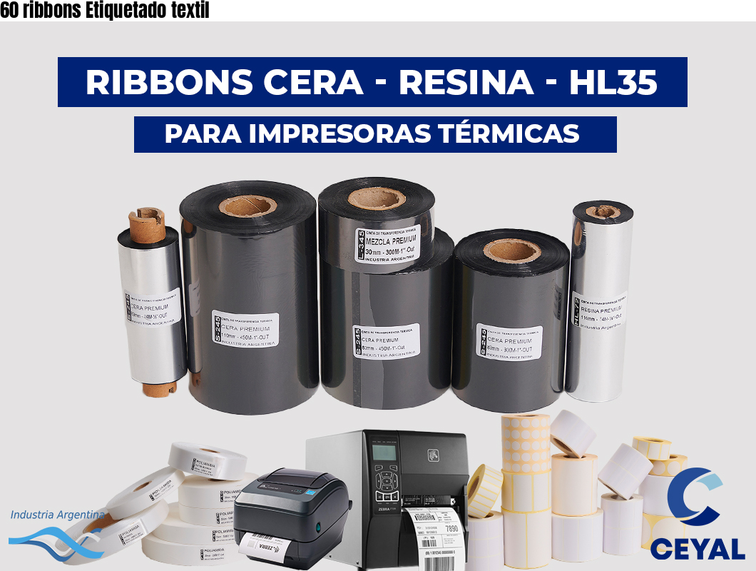 60 ribbons Etiquetado textil