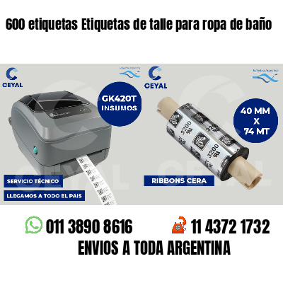 600 etiquetas Etiquetas de talle para ropa de baño