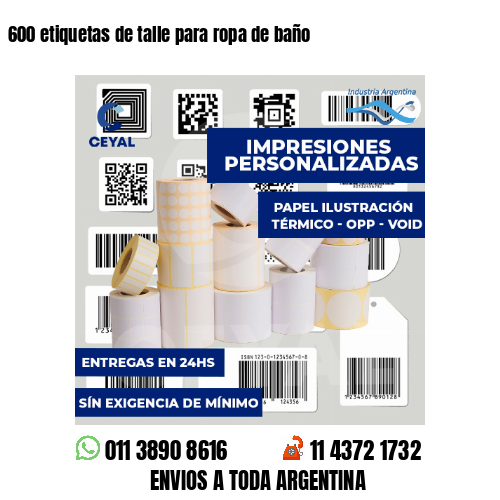 600 etiquetas de talle para ropa de baño