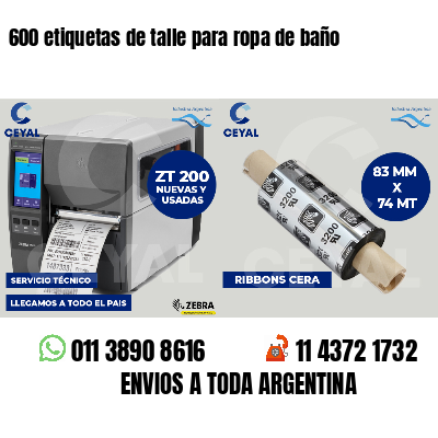 600 etiquetas de talle para ropa de baño